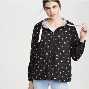 Madewell Packable Rain Jacket Navy Floral Hooded Windbreaker Full Zip NWOT M